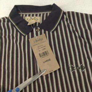 VTG Izod Polo Shirt Mens Large Striped Golf Cotton Navy Red Green Short Sleeve